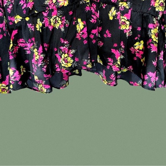Scoop Black Floral Peplum Blouse M | Stretch Top Pink Yellow Flowers - Picture 4 of 6
